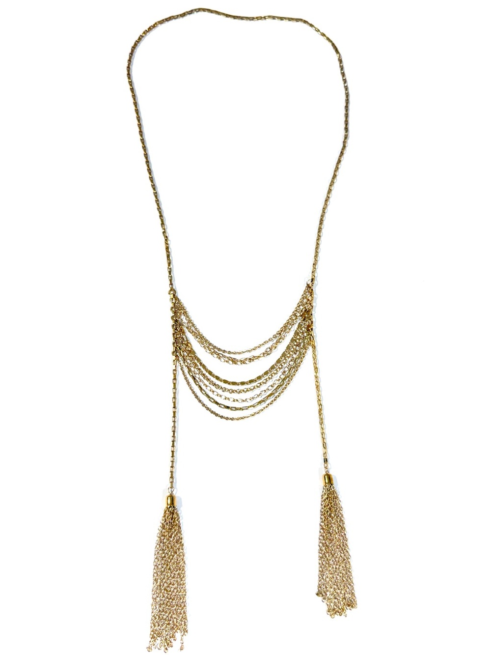 FREE PEOPLE Gold Tiered Chain Tassel Statement Necklace NEW - Picture 5 of 7